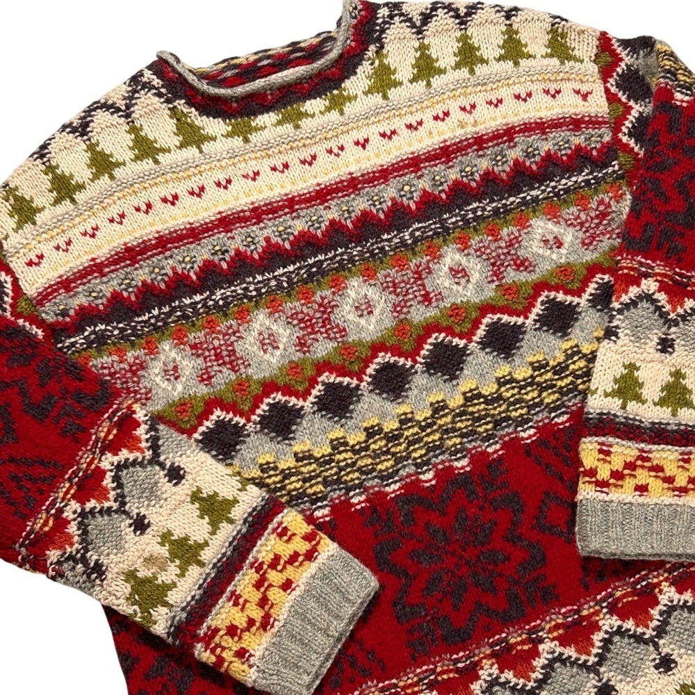 Limited Handknit Sweater Womens M‎ Fair Isle Christmas Cabincore Nordic Wool VTG